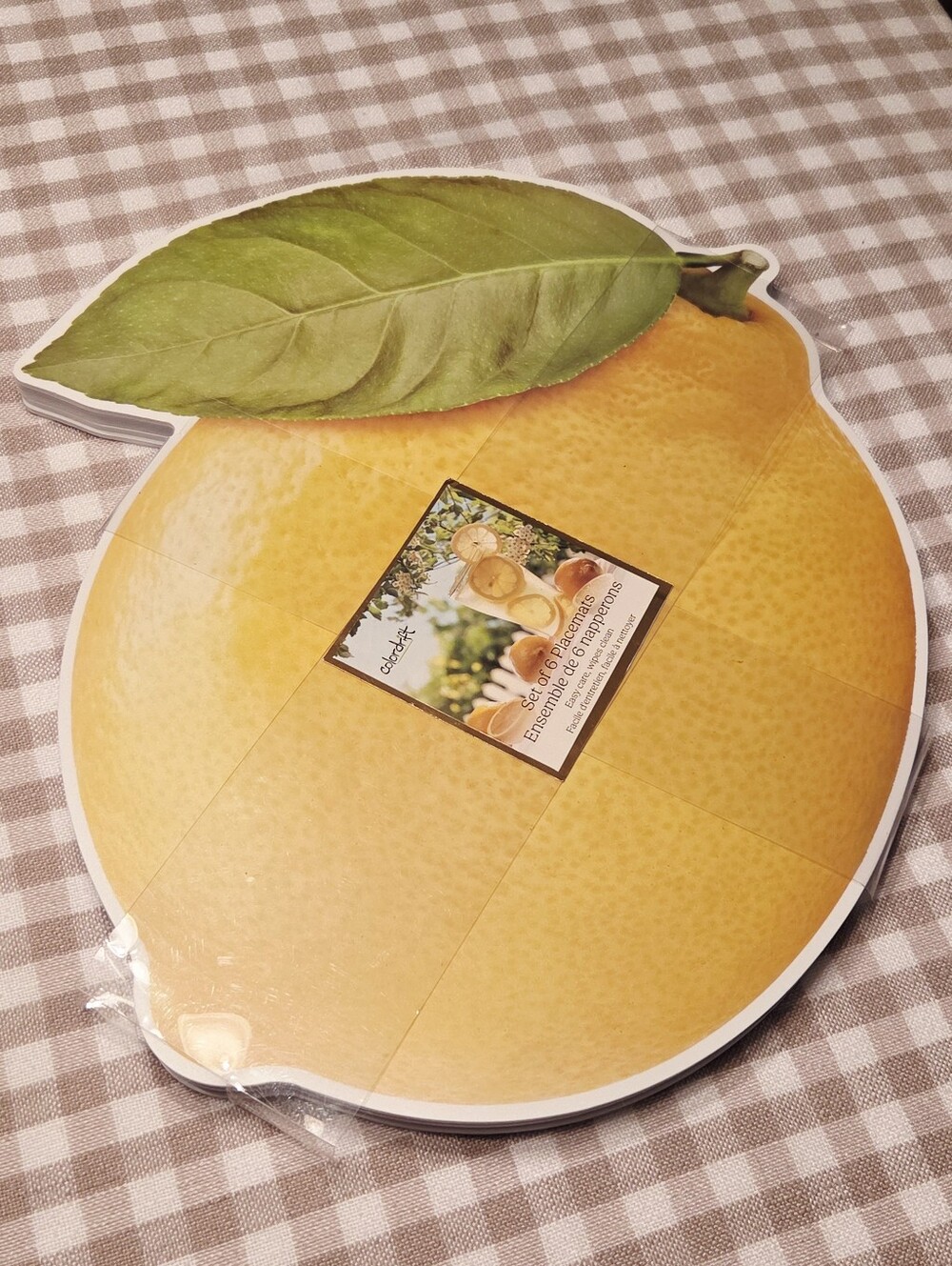 Set Of 6 Placemats - Yellow & Green Lemon - Colourdrift Kitchen Dining Decor NEW